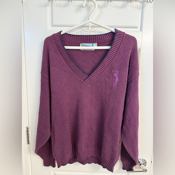 Tall Timber of Colorado Sweaters - Tall Timber of Colorado Women's Purple V-Neck Sweater Golf Cotton Large Vintage